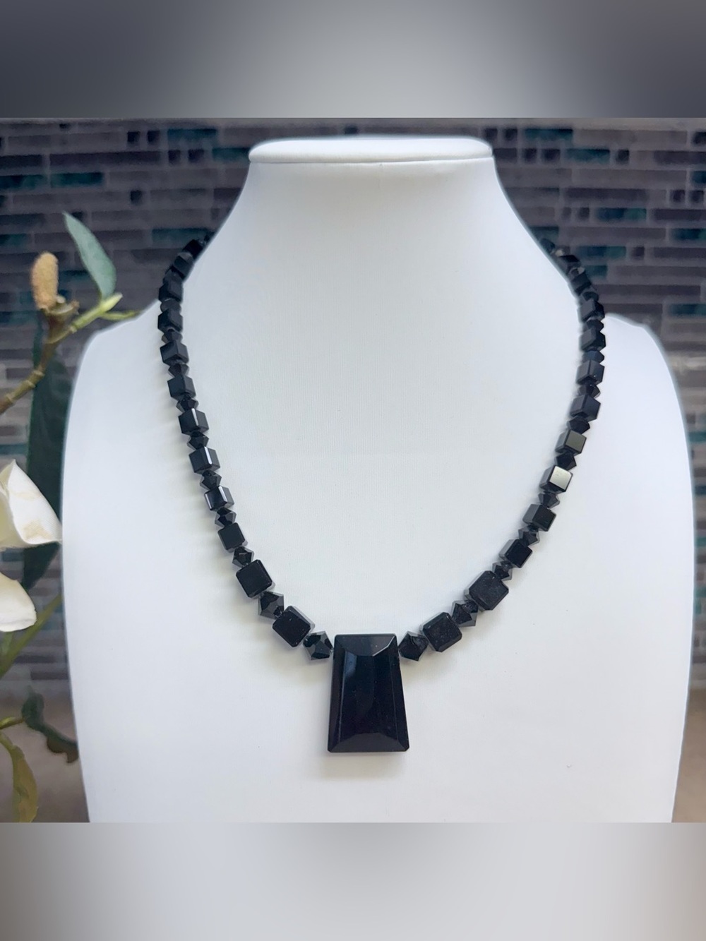 Hand crafted art deco black Swarovski crystal necklace